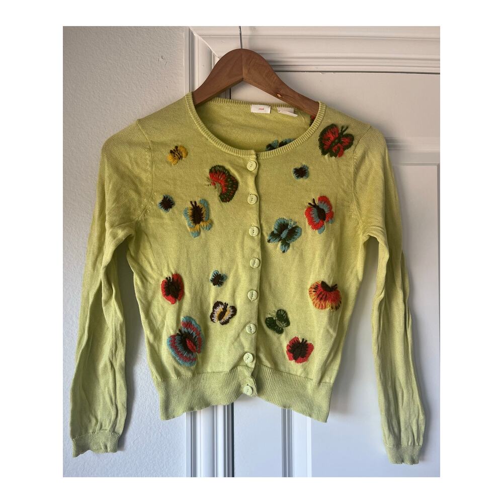 Snak Butterfly Embroidered Cardigan Sweater Light Green Button Up Long Sleeve S